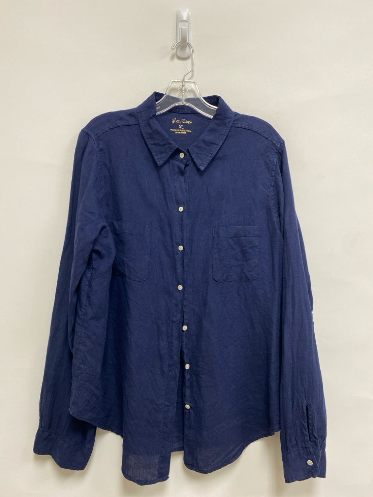 LILLY PULITZER Size XL Navy Linen Ladies Top