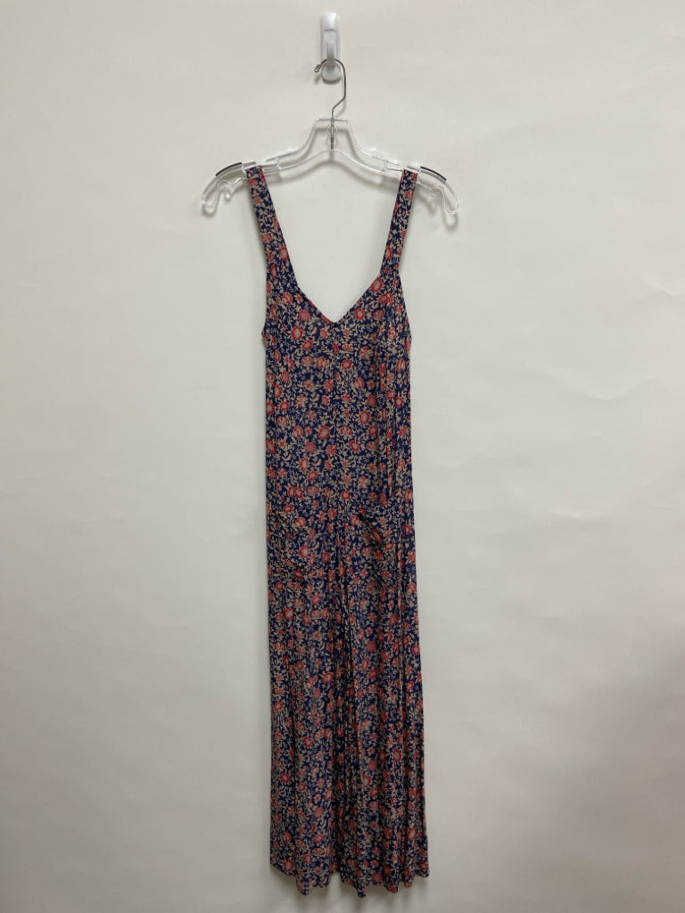 Size XXS Navy Red/Tan Flowers Sleeveless Ladies Jumpsuit