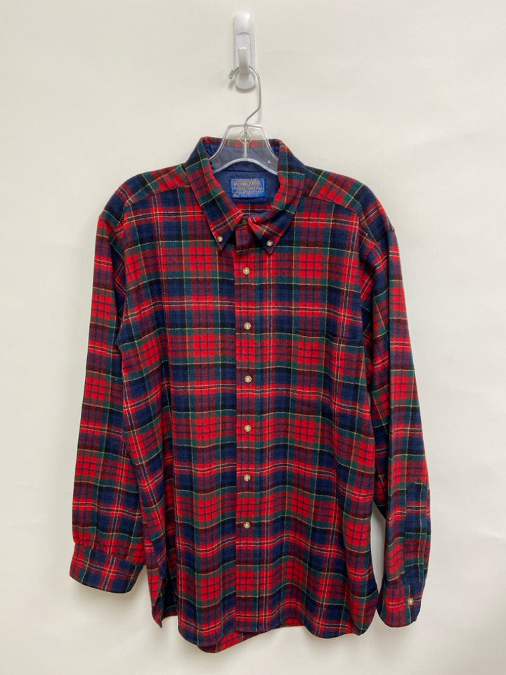 Pendleton Size L Red Navy/Green Plaid Wool Men&
