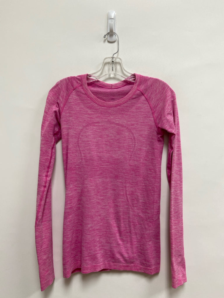 Lululemon Size 6 Hot Pink/Wht Streaked Long Sleeve Athletic Top