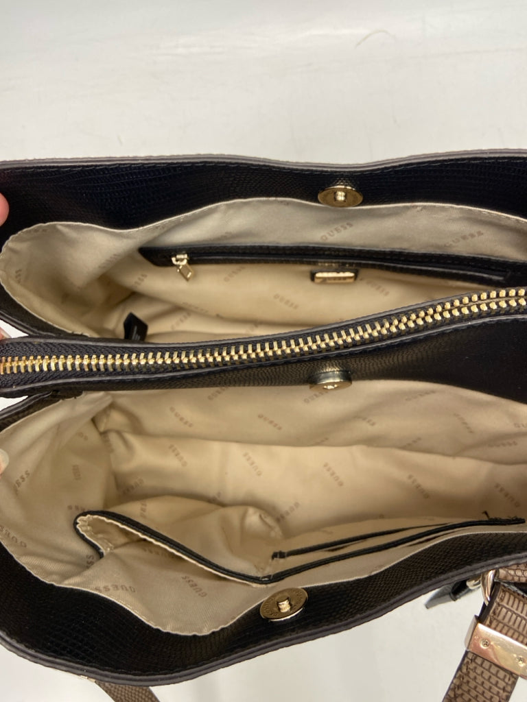 Guess Dark Brown Embossed Handbag