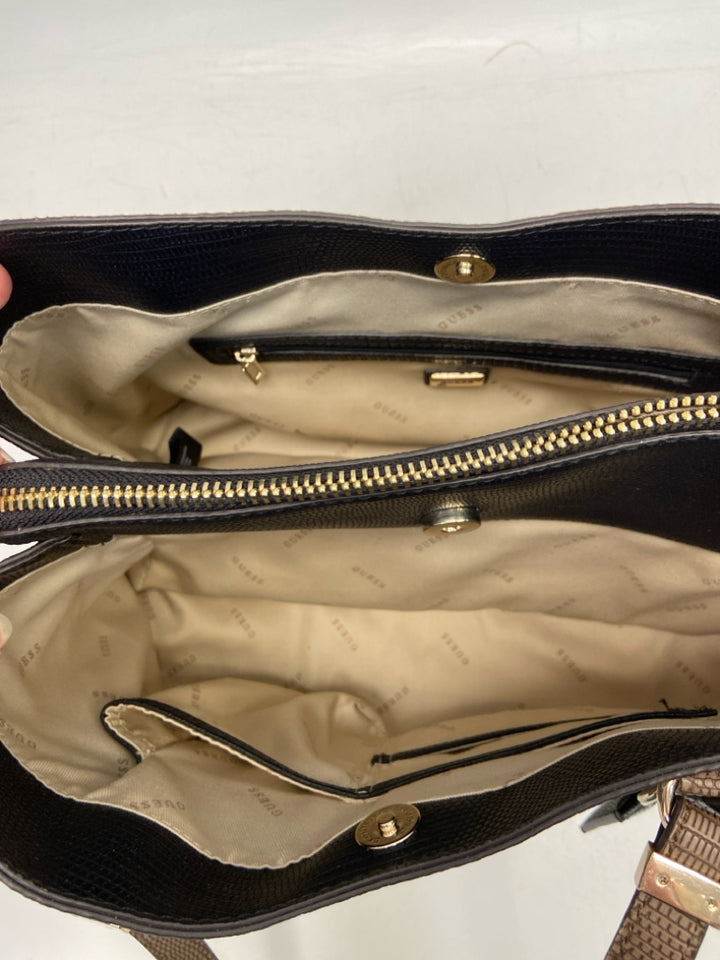 Guess Dark Brown Embossed Handbag