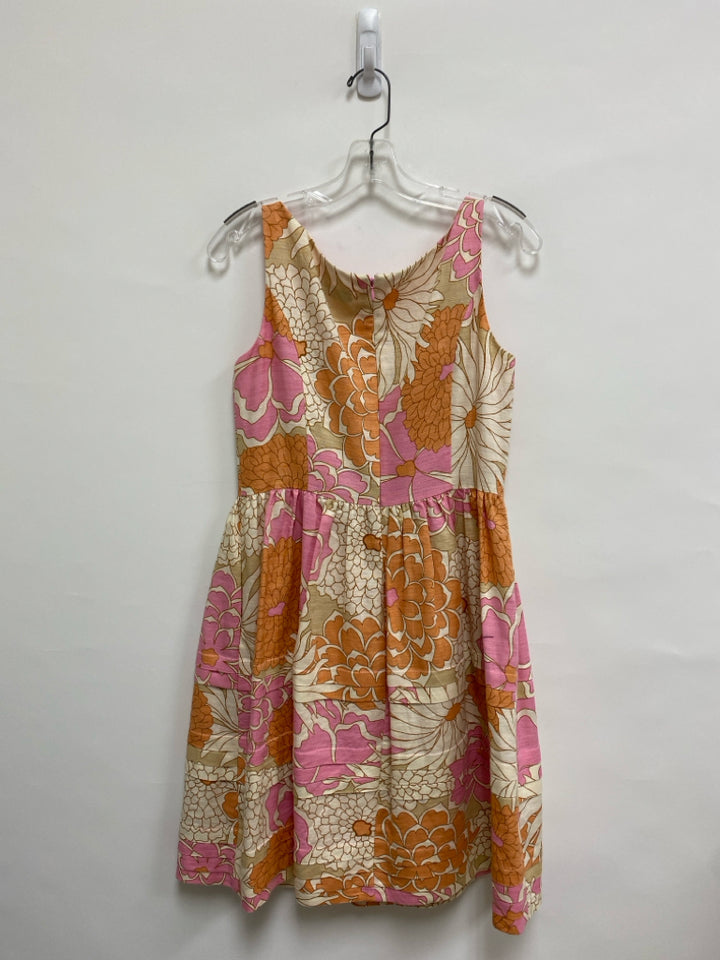 Eliza J Size 6 Cream/Pink Coral/Cream Flowers Sleeveless Ladies Dress
