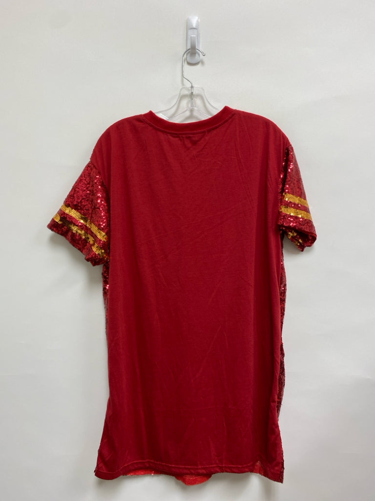 NWT Simply Southern Size S Red Gold Color Words Sequins Ladies Dress
