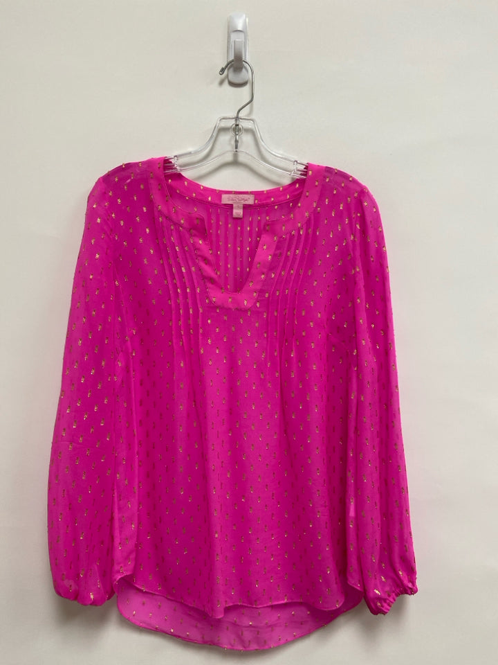 LILLY PULITZER Size S Neon Pink Gold Silk Blend Ladies Top