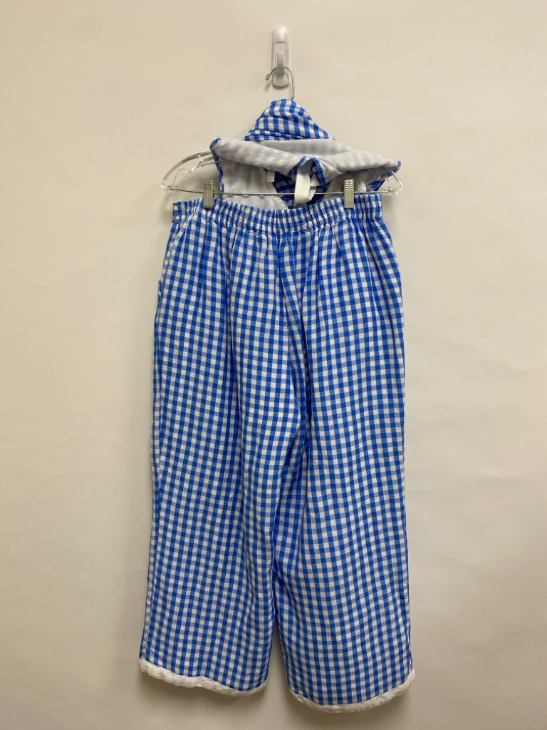 Crown &amp; Ivy Size L Blue/White Checkered Wide Leg Ladies 2pc Pant Set