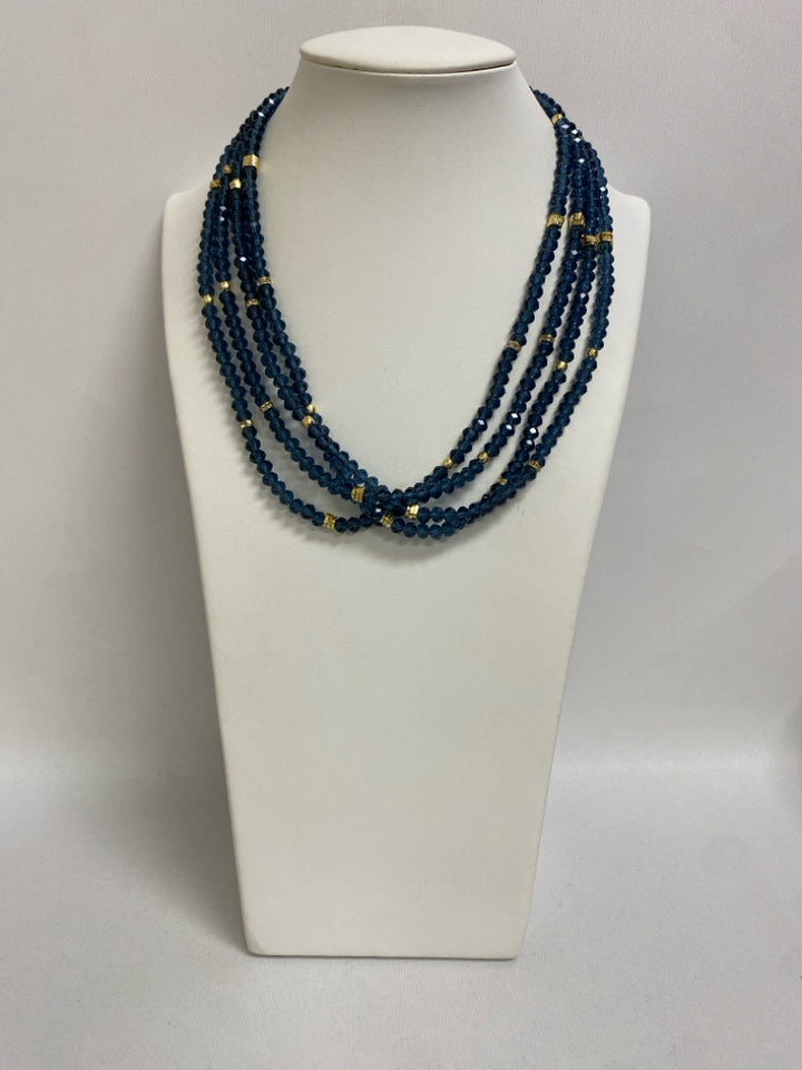 NWT Blue Gold Color Beaded Necklace