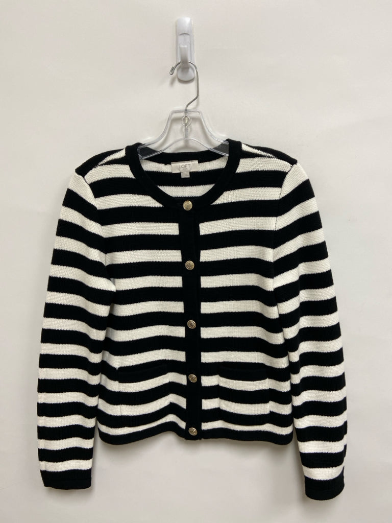 LOFT Size S Black White Striped Cardigan Ladies Sweater