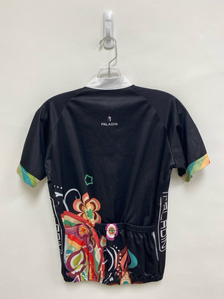 Size L Black White/Multi Flowers Zip Down Athletic Top