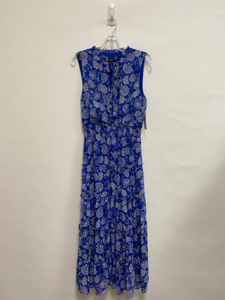NWT MSK Size M Royal Blue White Floral Maxi Ladies Dress