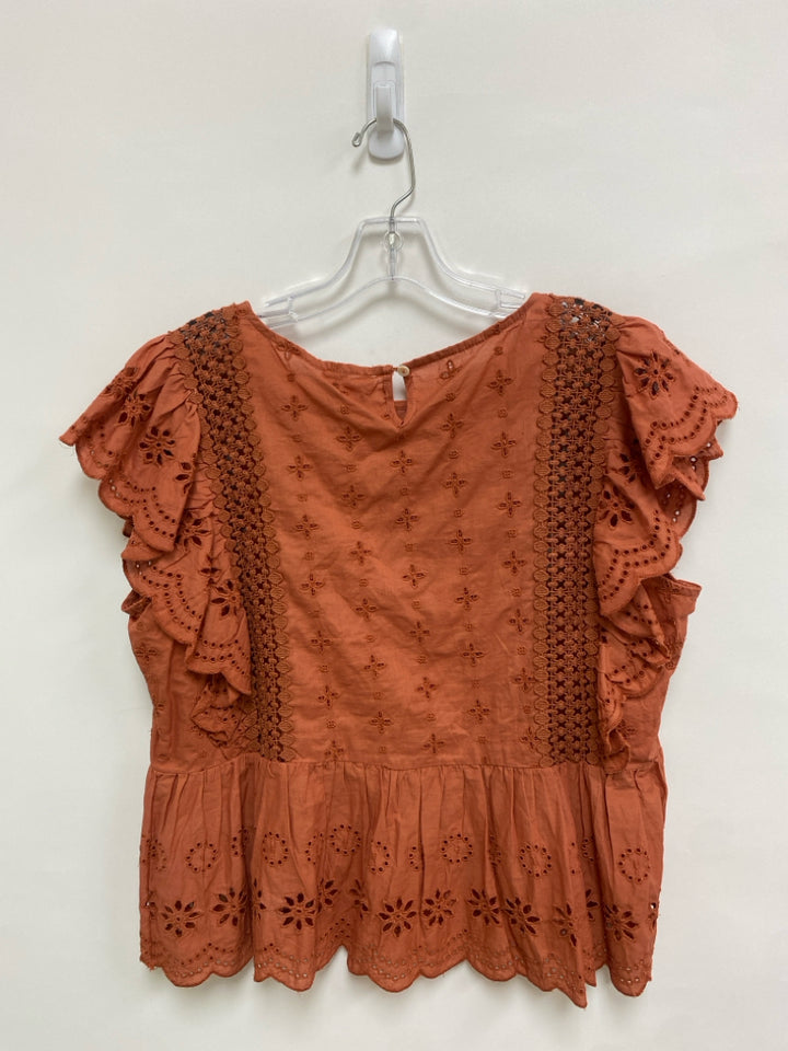 NWT jennifer&amp;grace Size L Terra Cotta Ruffles Eyelet Ladies Top