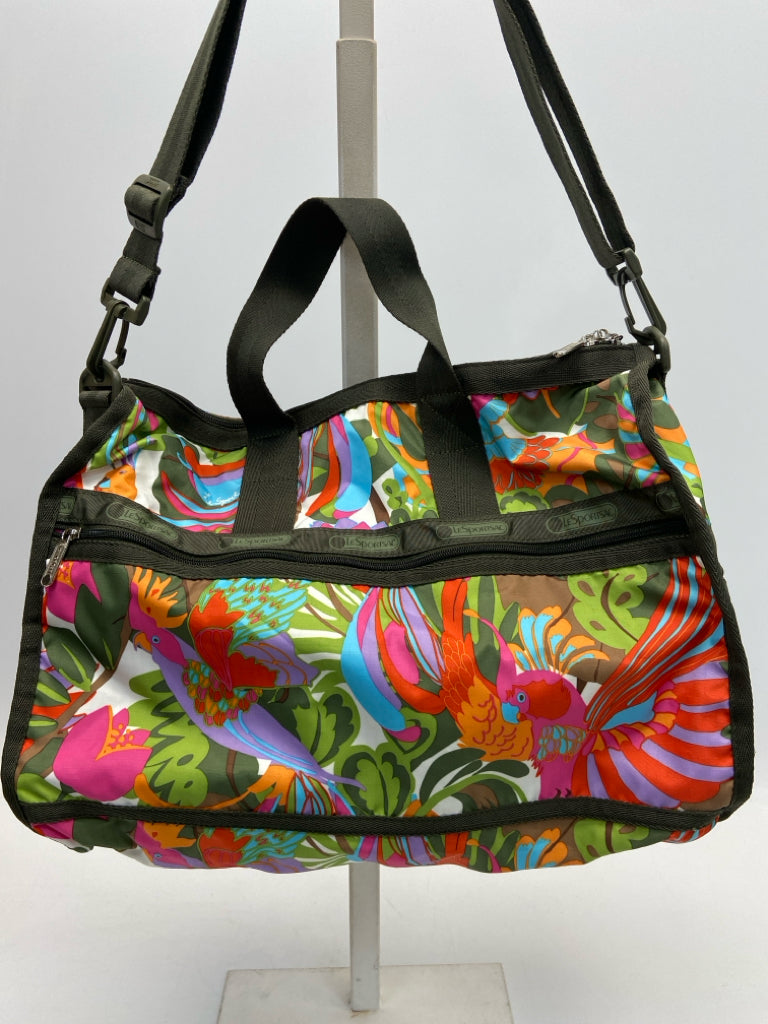 LeSportsac Dark Olive Multi-Color Flower(s) Nylon Tote Bag