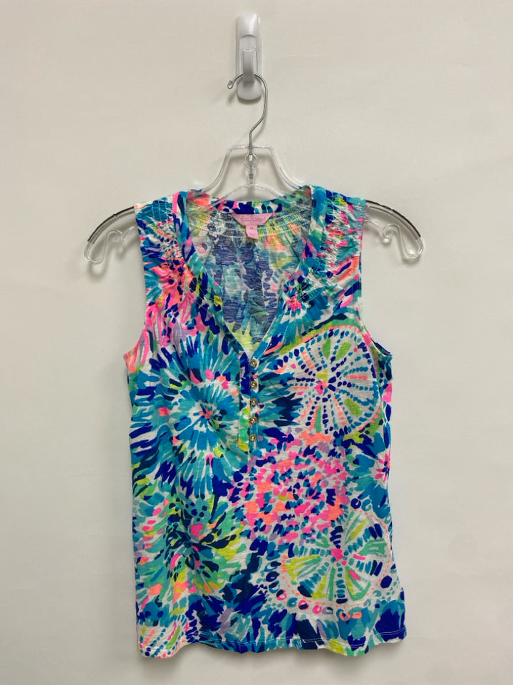 LILLY PULITZER Size XS Blue White/Pink Floral Sleeveless Ladies Top