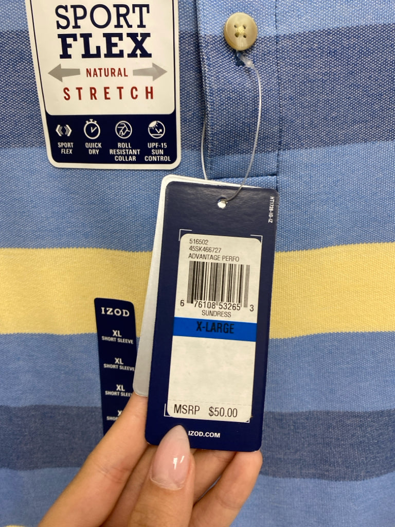 NWT Izod Size XL Blue/Yellow Striped Polo Men&