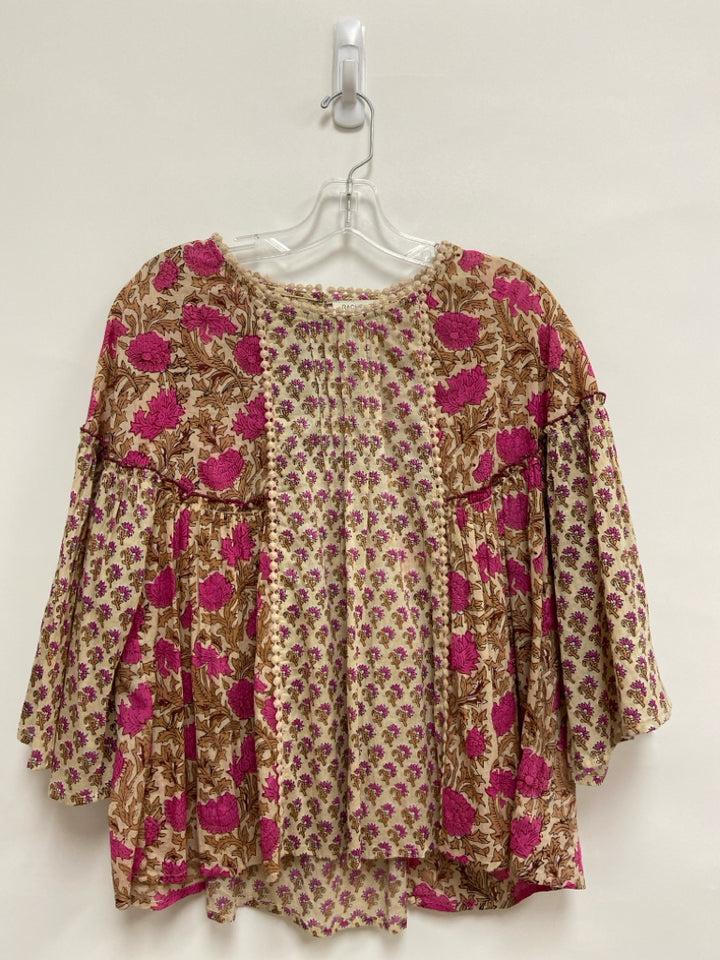 RACHEL ZOE Size M Tan Pink Floral Ladies Top