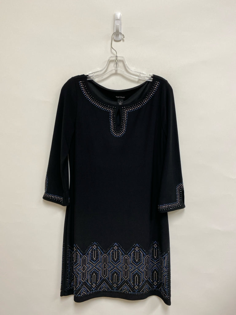 WHBM Size S Black Blue/Silver Studded 3/4 Sleeve Ladies Dress