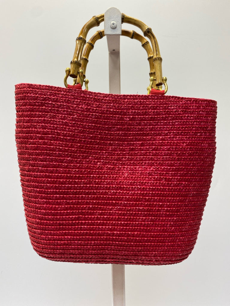Red Woven Straw Handbag