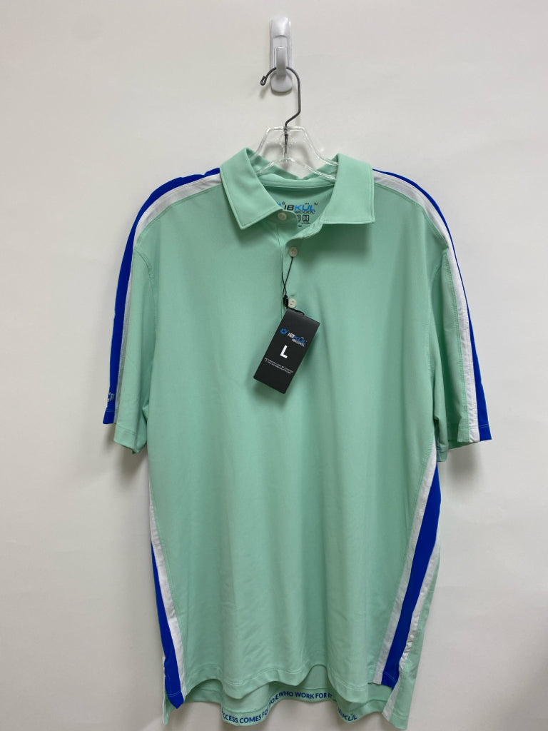 NWT IBKUL Size L Mint Green Blue/White Color Block Men&