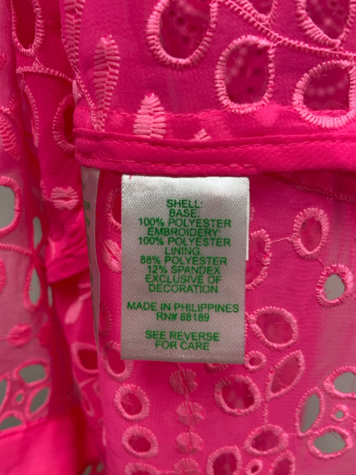 NWT LILLY PULITZER Size 00 Neon Pink Button Up Eyelet Ladies Dress