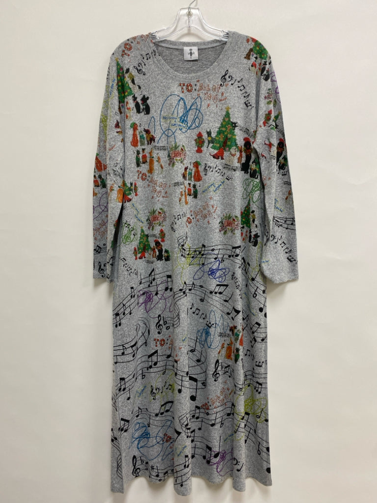 Inoah Size XL Gray Multi Color Christmas Long Sleeve Knit Ladies Dress