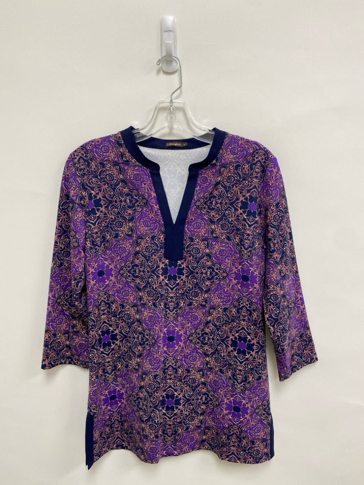 J McLaughlin Size S Purple Navy/Yellow Print Ladies Top