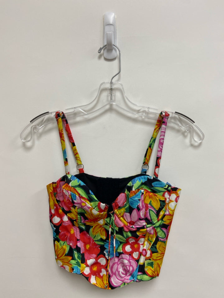 For Love &amp; Lemons Size M Blue Green/Multi Flowers Ladies Top