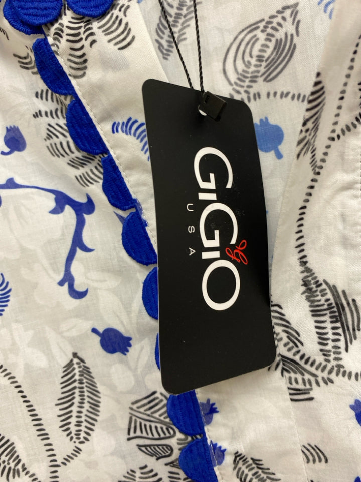 NWT GiGiO Size S White Blue/Black Floral Ladies Top
