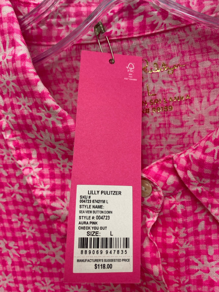 NWT LILLY PULITZER Size L Pink White Floral Button Up Ladies Top
