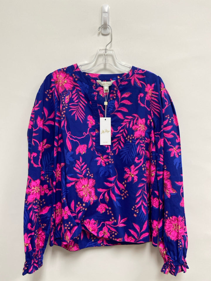 NWT LILLY PULITZER Size M Blue Neon Pnk Flowers Ladies Top