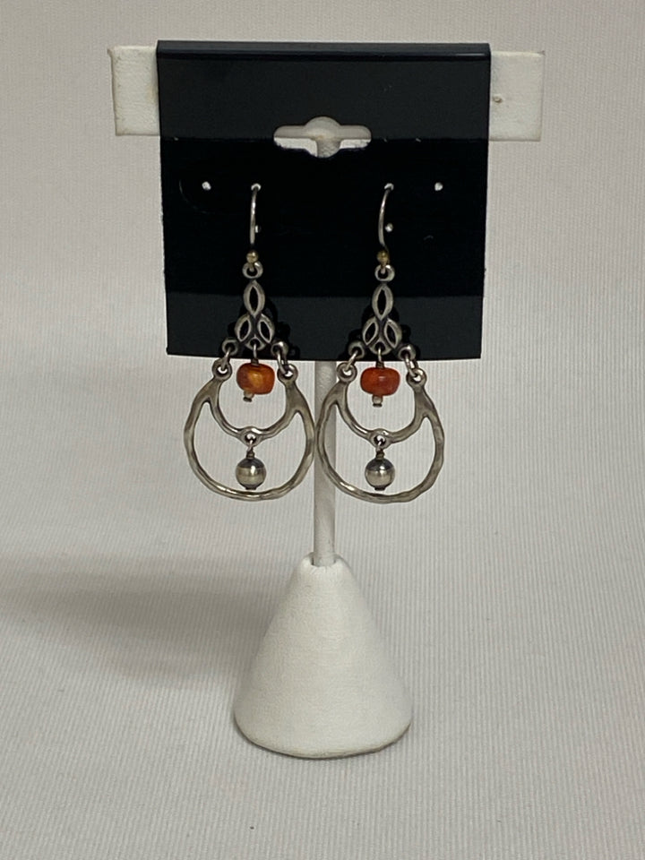 Silver Orange Teardrop Earrings