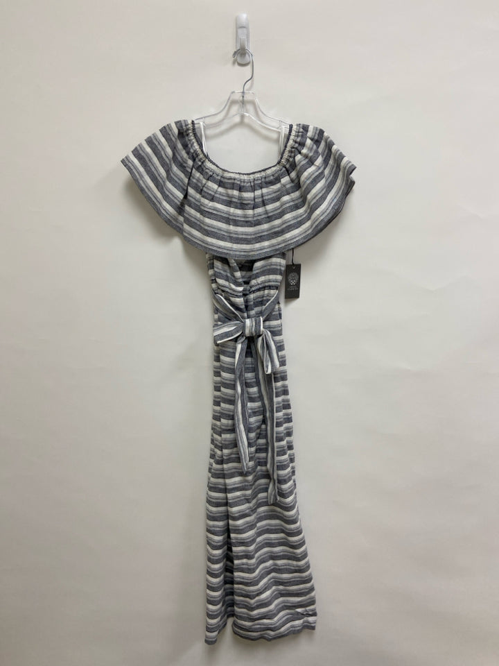 NWT VINCE CAMUTO Size 14 White/Navy Stripes Maxi Linen Blend Ladies Dress