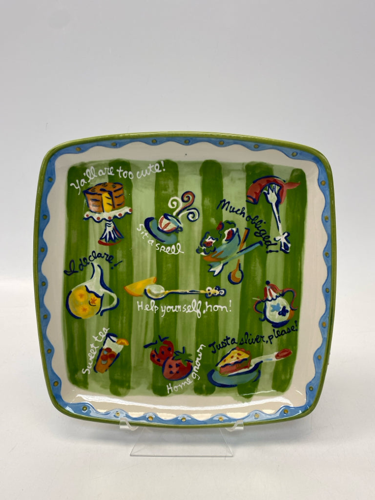 Green Multi Color Words Ceramic Serving Piece