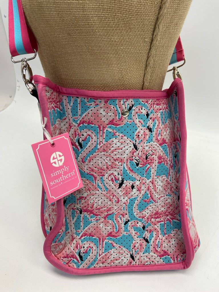 NWT Simply Southern Pink Aqua Flamingo(es) Neoprene Crossbody