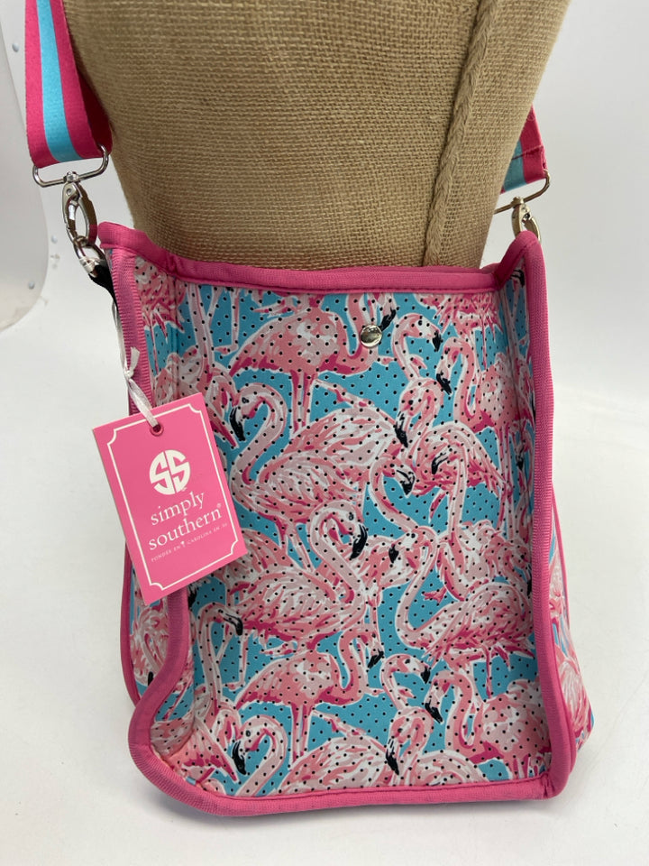 NWT Simply Southern Pink Aqua Flamingo(es) Neoprene Crossbody