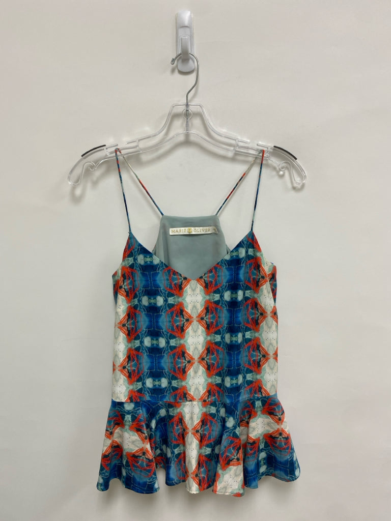 Marie Oliver Size XXS Cream/Blue Aqua/Orange Abstract Tank Ladies Top