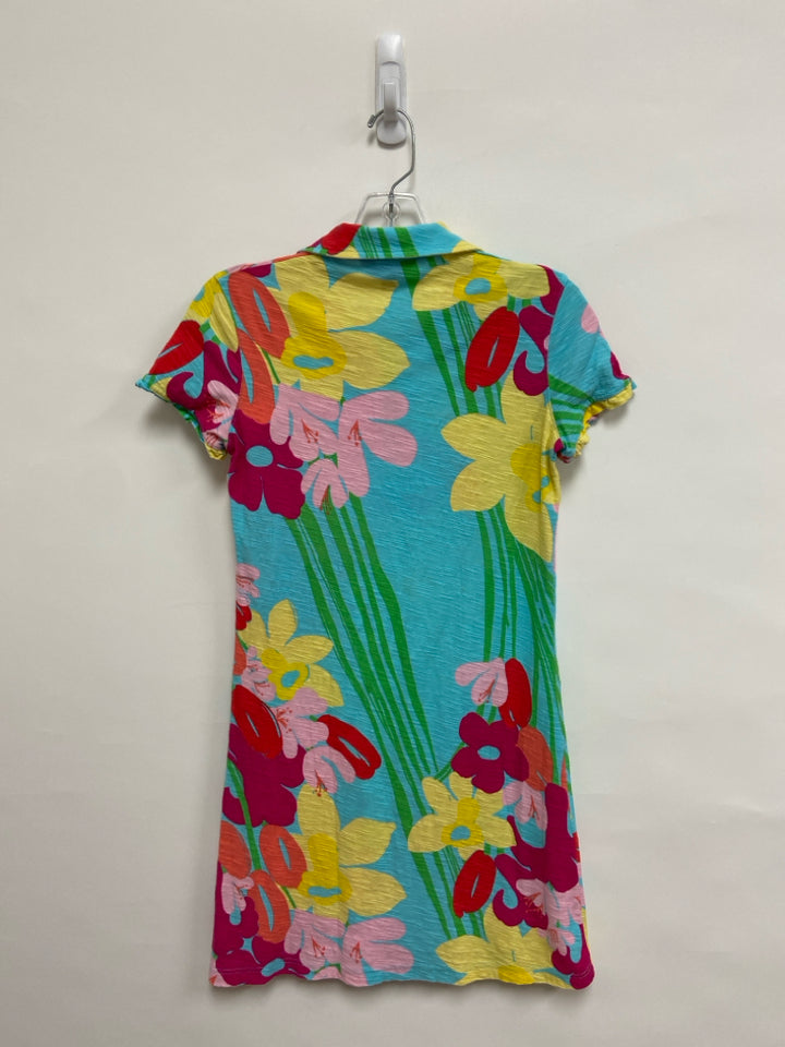 LILLY PULITZER Size XS Blue/Yellow Fuchsia/Multi Flowers Ladies Dress