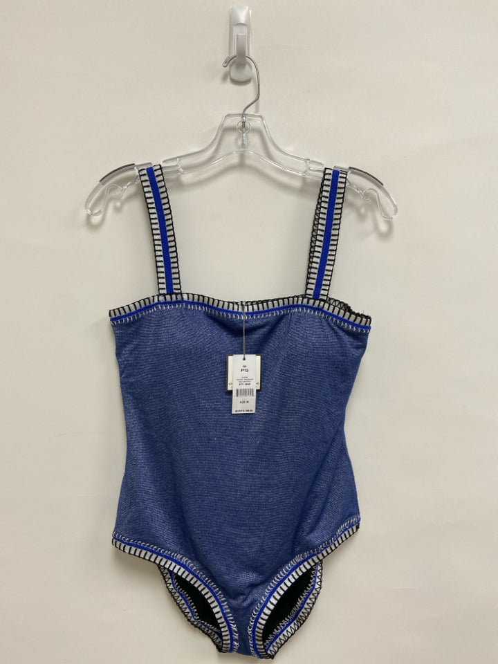 NWT Platinum Size M White/Black Blue Stitching Ladies Swimwear