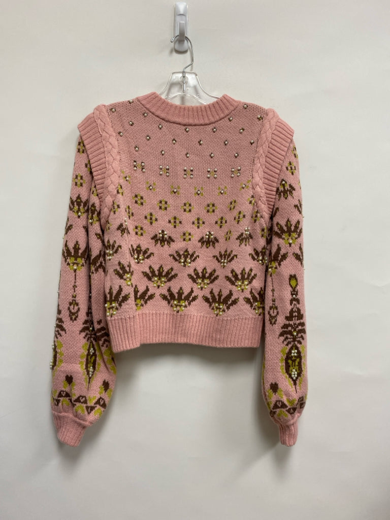 &amp;merci Size M Pink Brown/Yellow Leaves Ladies Sweater