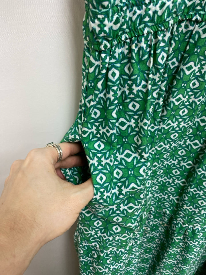 Anthropologie Size XL Green White Geometric Ladies Dress