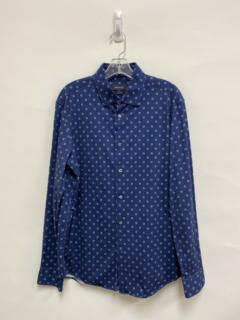 Bugatchi Size L Navy White Print Men&