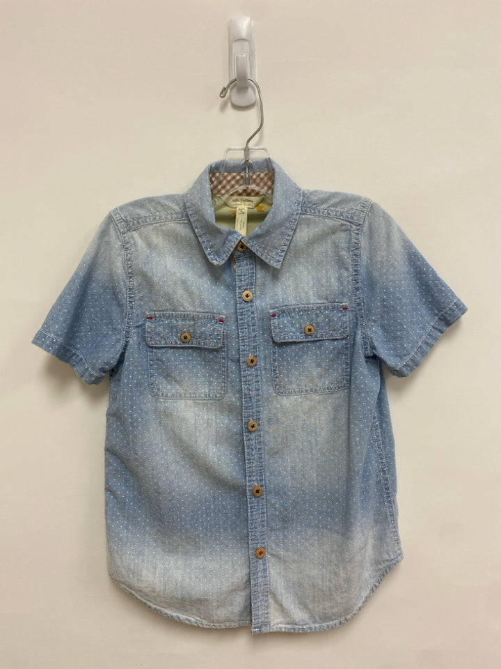 Matilda Jane SIZE 8 Faded Denim White Dots Button Up Boy&