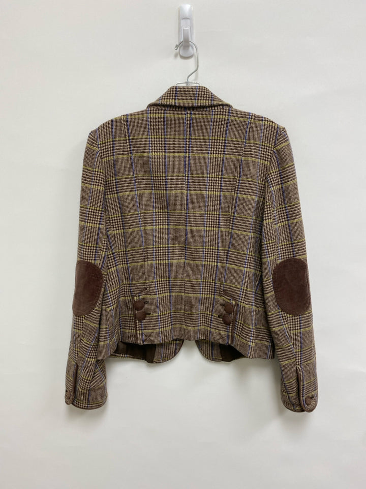 American Eagle Size M Tan Brown/Blue Plaid Wool Blend Ladies Jacket