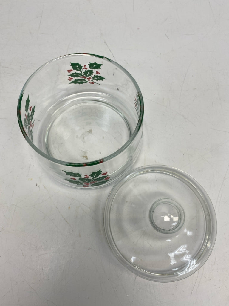 Clear Green/Red Holly Berries Glass Christmas