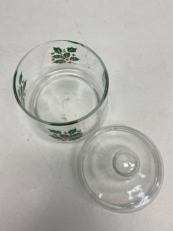 Clear Green/Red Holly Berries Glass Christmas