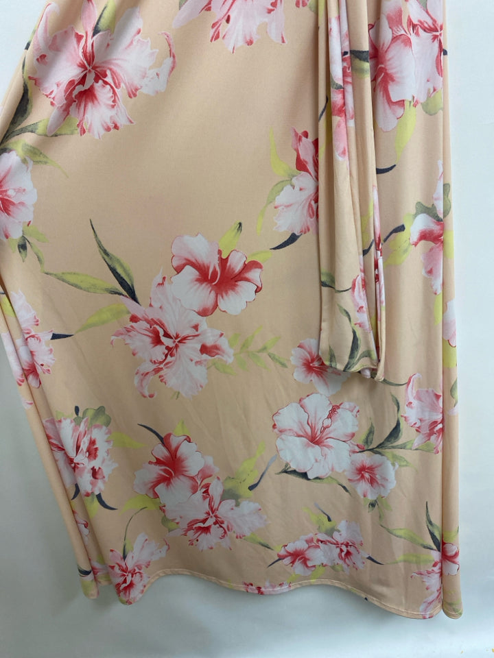 PINK BLUSH Size S Peach White/Coral Flowers Maxi Maternity Dress