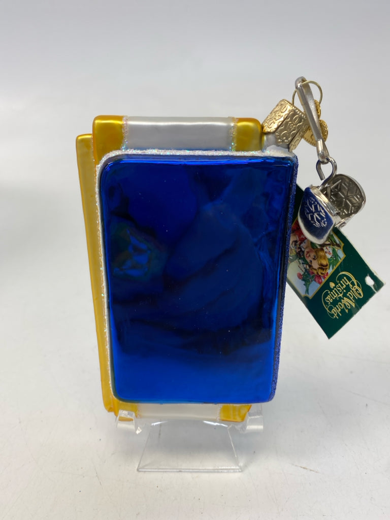 Old World Christmas Blue Gold Glass Ornaments