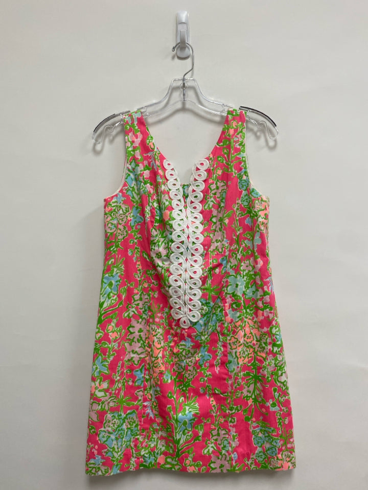 LILLY PULITZER Size 6 Pink Green/White Flowers Sleeveless Ladies Dress