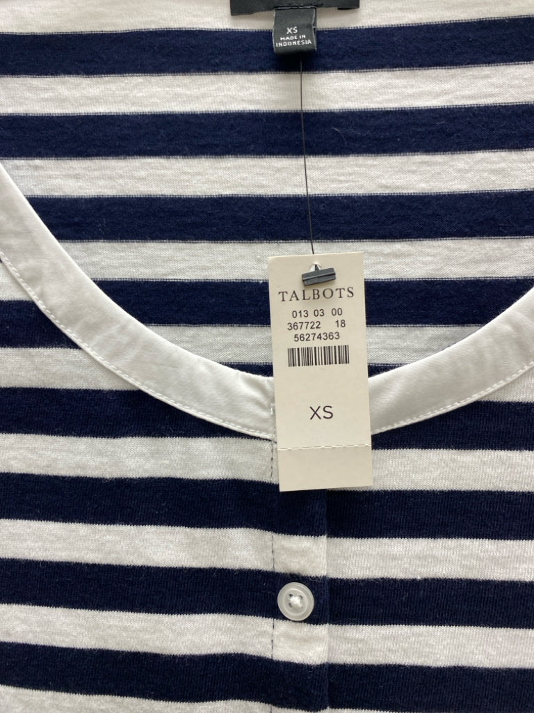 NEW Talbots Size XS White/Navy Stripes Puff Sleeve Ladies Top