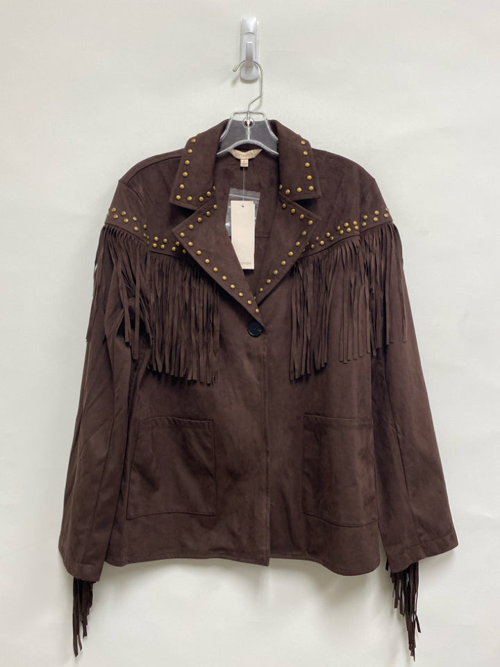 NWT Size S Brown Fringe Button Up Faux Suede Ladies Jacket