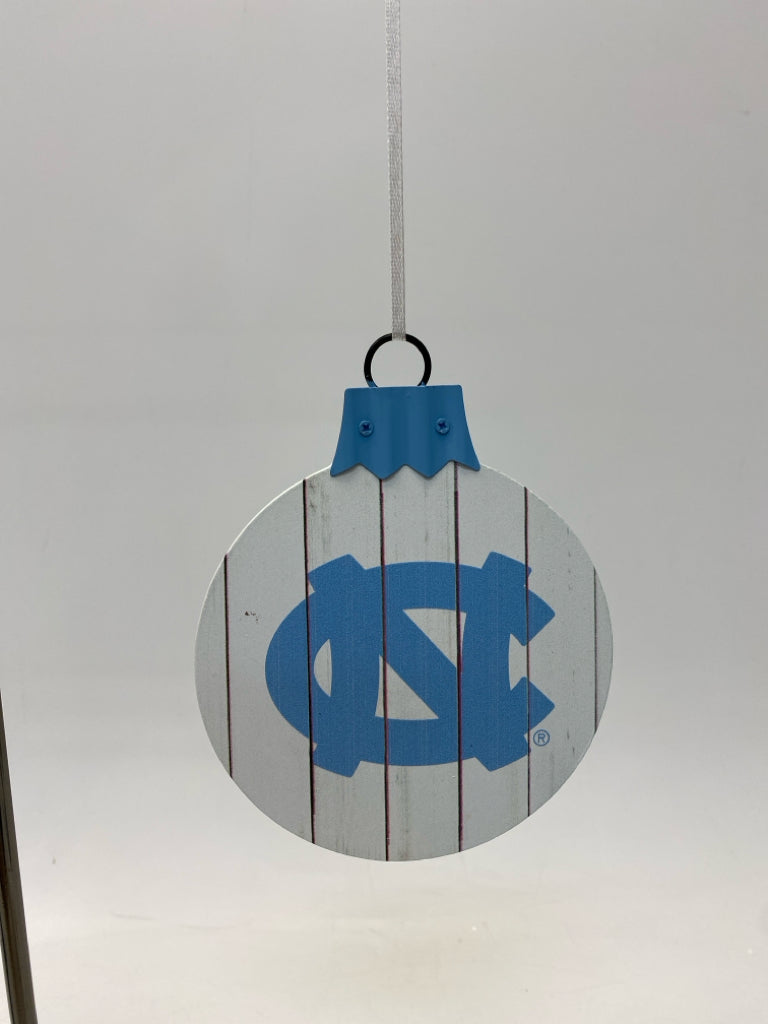 White Blue UNC Wood Ornaments